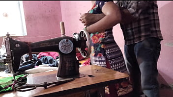 Old man surprises Indian housewife while she's mending curtains