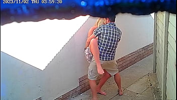 Amateur couple caught on camera having sex outdoors at a restaurant